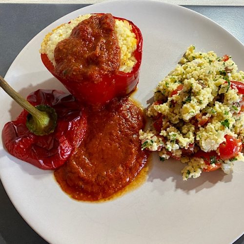 Gefüllte Paprika mit Couscous & dazu Teboulé
