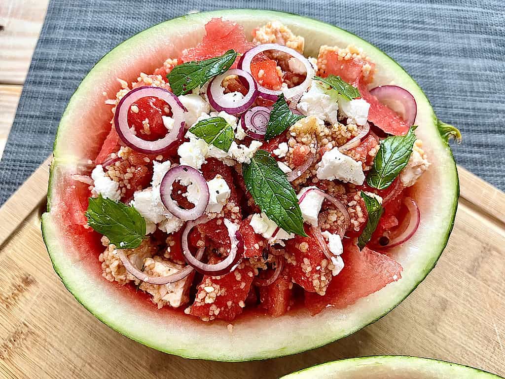 Wassermelonen Salat mit Couscous und Feta